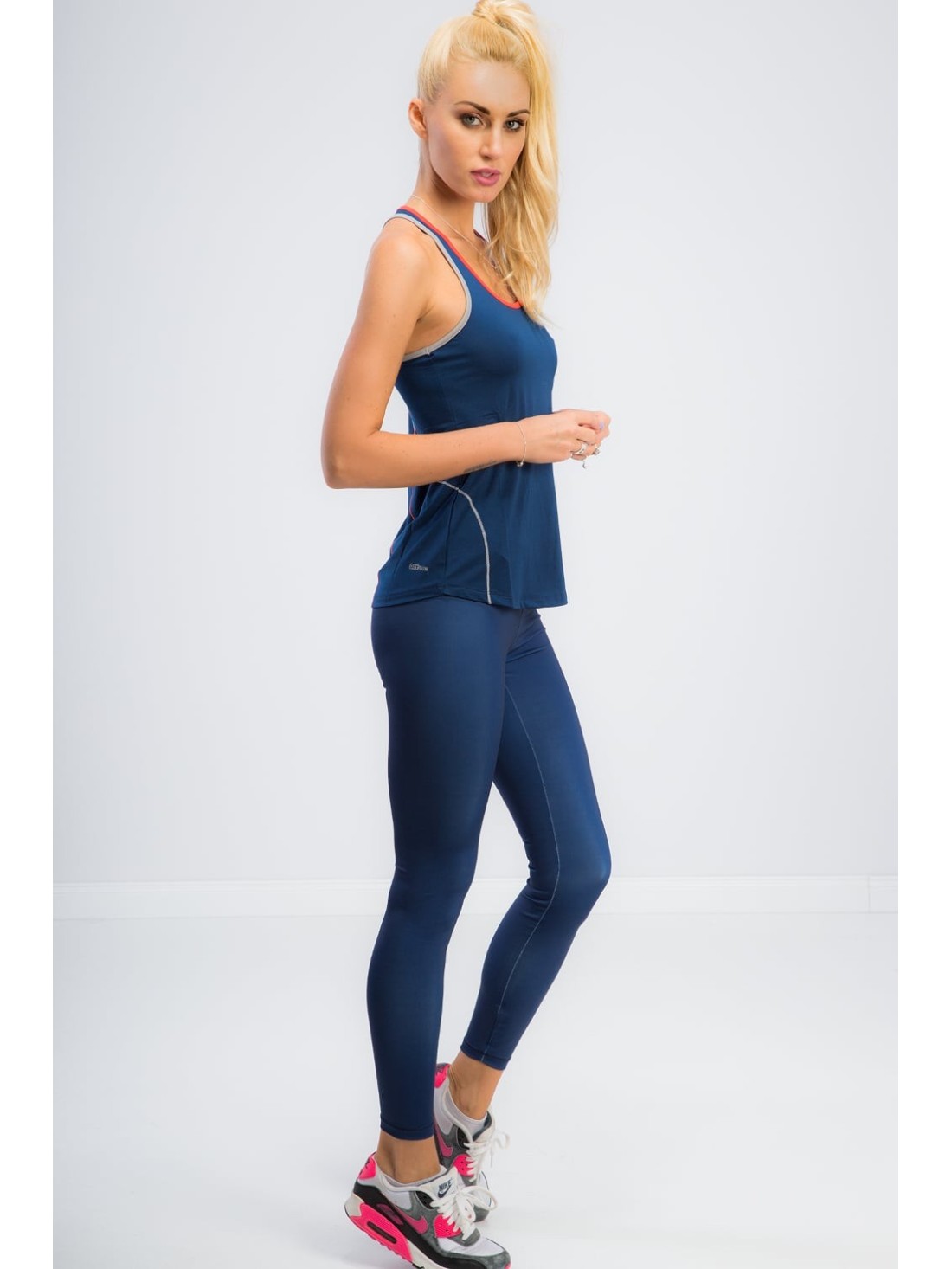 Dark blue leggings with red inscription 13930 - Online store - Boutique